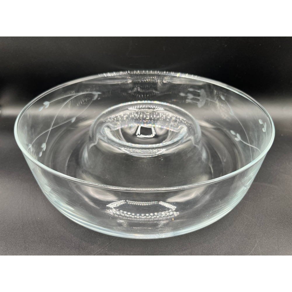 Vtg Princess House Etched Floral Clear Glass Chip Dip Bowl One Pc Serving 11.5"